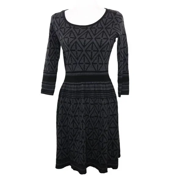 calvin klein black dress 3 4 sleeve Calvin Klein Dress 3/4 Sleeves Horizontal-Ribbing Black Size 10 SKU 00 Designers On A Dime